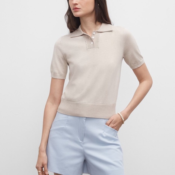 Scalloped Cotton-Linen Polo - New With Tags - NEVER WORN - Chateau Grey - Picture 1 of 4